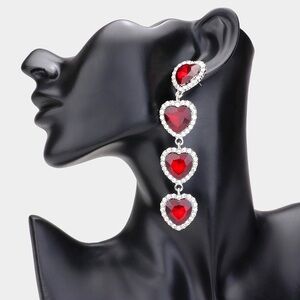Rhinestone Heart Stone Link Earrings